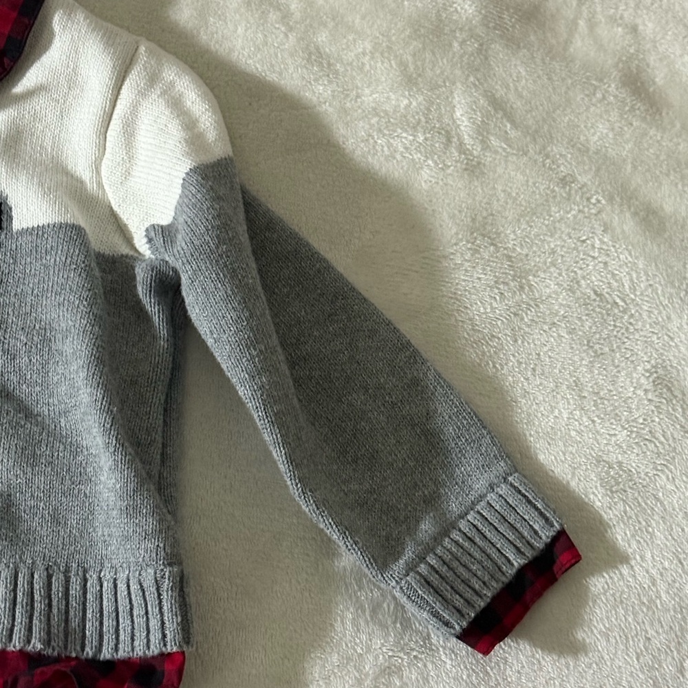 Wonder Nation Gray Bear Sweater with Red Plaid Accents - Picture 8 of 12